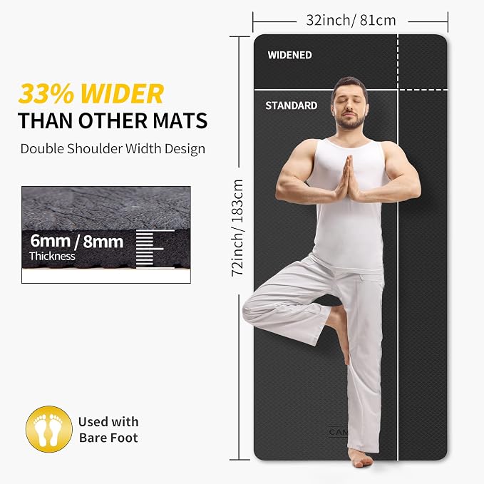 CAMBIVO Extra Wide Yoga Mat for Women and Men (72"/84"x 32"x 1/4") TPE Workout Mat, Non-slip Large Exercise Fitness Mat for Yoga, Pilates, Workout