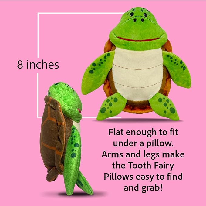 The Tooth Brigade Tooth Fairy Pillow | Stuffed Plush with Large Pocket Mouth for Lost Teeth, Treasures, Prizes - Fun and Interactive Plush, Perfect Kids, Boys, & Girls Gift (Kai Sea Turtle)