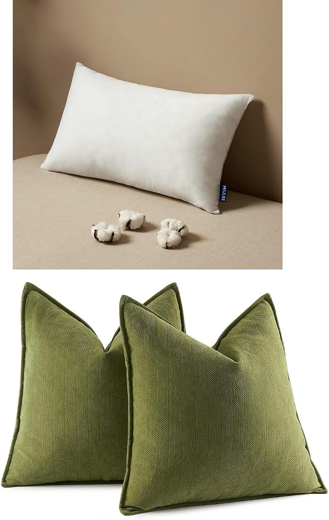 MIULEE Pillow Insert and Olive Green Decorative Pillow Covers