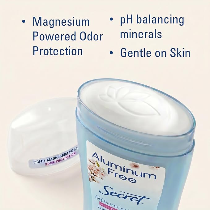 Secret Aluminum Free Deodorant for Women, 48hr Odor Protection, Free of Parabens Dyes Talc & Baking Soda, PH Balancing Minerals, Dry Solid, Cherry Blossom Scent, 2.4 oz (Pack Of 3)