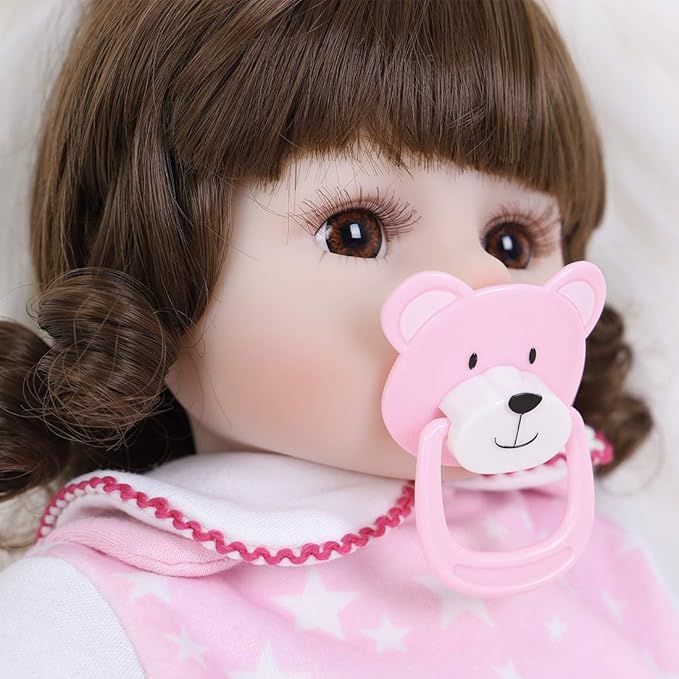 ENADOLL Reborn Baby Dolls - 16 inch Realistic Silicone Vinyl Weighted Soft Body Lifelike Doll Curly Hair Girl Gift Set for Ages 3+(Curly Hair)