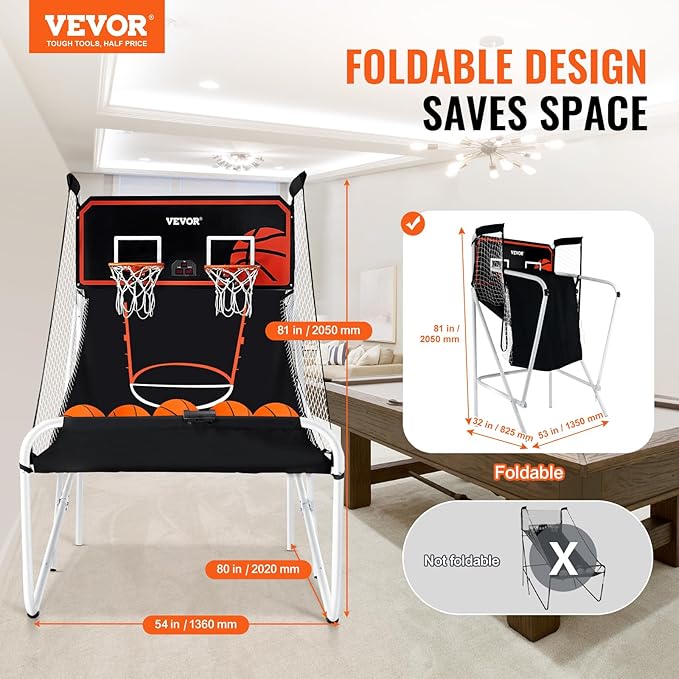 VEVOR Basketball Arcade Game Indoor, 2 Player Indoor Basketball Game, Home Dual Sport with 8 Game Modes, Electronic Scoreboard, and Inflation Pump,Adults