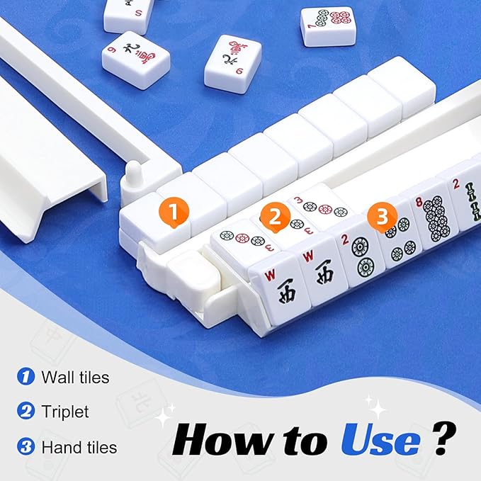 Mahjong Racks with Pushers, 4 Mah Jongg Clear Acrylic American All-in-One Tile Rack & Pusher Accessories Gifts (Milk White)