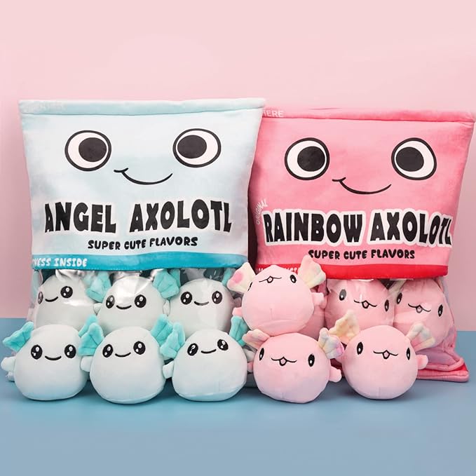 Axolotl Plush Pillow Throw Pillow, Cute Axolotl Plush Toys Doll, Axolotl Stuffed Animal Bag of Axolotl Plushies, Stuffed Axolotl Gift for Kids, Birthday, Christmas, Baby Shower (6 pcs, Pink)
