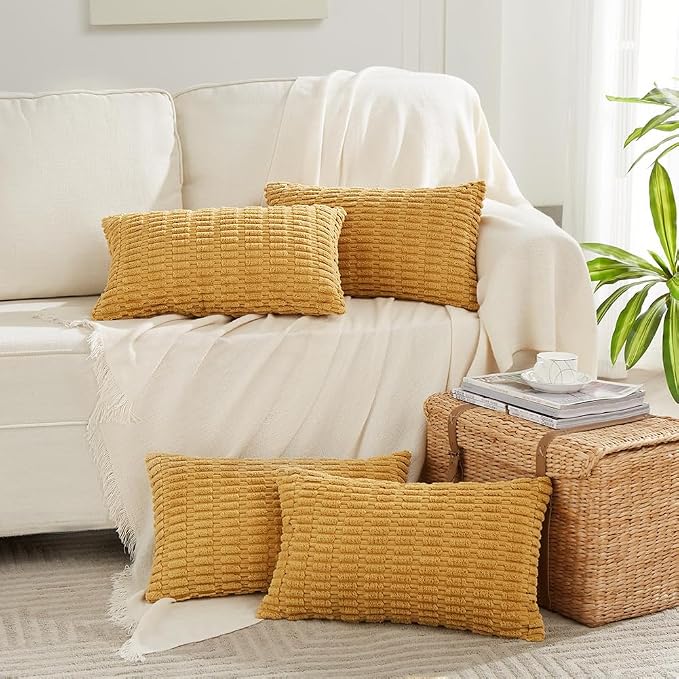 Fancy Homi 4 Packs Decorative Throw Pillow Covers for Living Room Couch Bed, Modern Farmhouse Boho Home Décor Accent Cushion Case, 24" x 14", Mustard Yellow