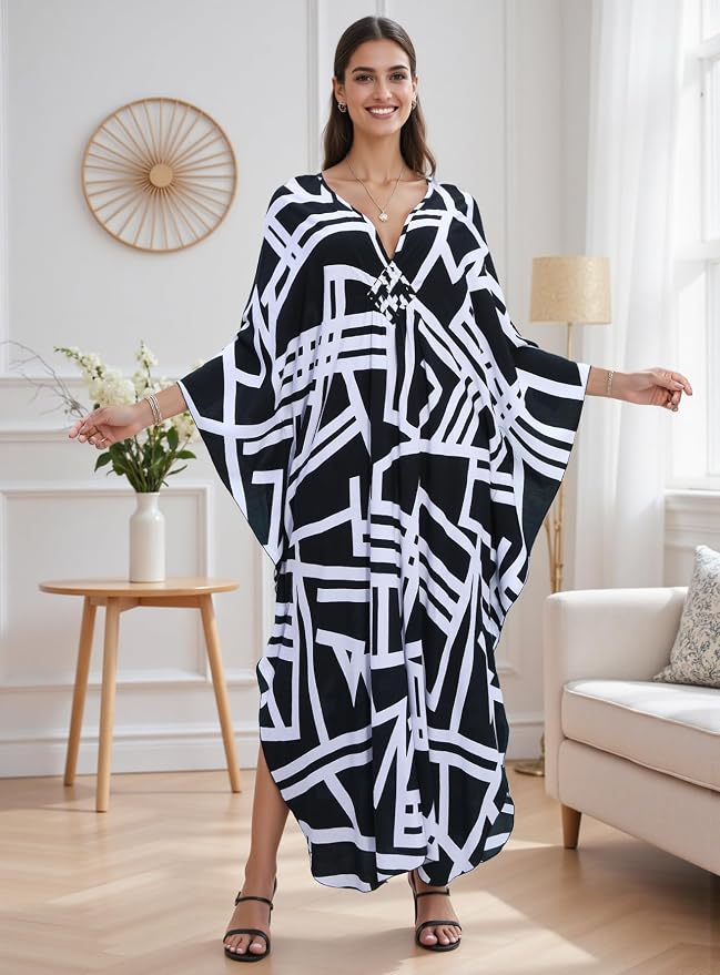 Mumu Dresses for Women Plus Size, Bohemian Kaftan Beach Cover Up Long Maxi Nightgown Soft Loungewear