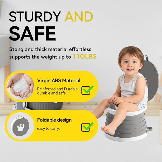 Portable Foldable Toddler Travel Potty - Medium Potty Seat, Emergency Toilet for Car Camping Hiking, Lightweight Potty Chair for Indoor Outdoor Toddler Use (Gray)