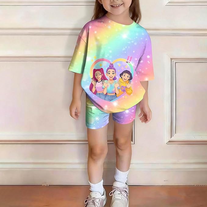 K-POP DEM0N Hunters Outfits for Girls, 2 Piece T-Shirts and Apparel Sets Birthday Gift
