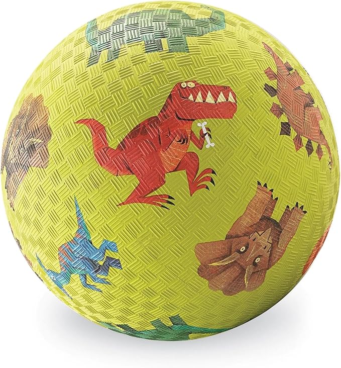 Crocodile Creek Playground Ball - Durable Rubber Ball for Kids Ages 3 and Up - Bouncy Inflatable Ball for Kickball, Indoor Games, and Outdoor Sports - PVC-Free - Dinosaurs Green - 7-inch Diameter