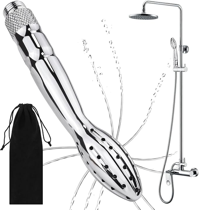 Shower Douche Shower Enema Shower Cleaner Enema Douche System, Handheld Water Shower Nozzle Anal Rinse Vaginal Cleaning Kit for Men Women, Silver (Aluminum)