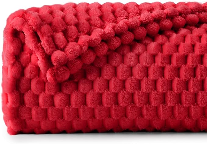 BEDELITE Red Twin Blanket for Couch, Soft Cozy Gifts for Women, 60 * 80 | 3D Jacquard Decorative Fleece Blanket, Super Soft Plush Throws, Cute Birthday Gift for Women & Men, Suitable for All Seasons
