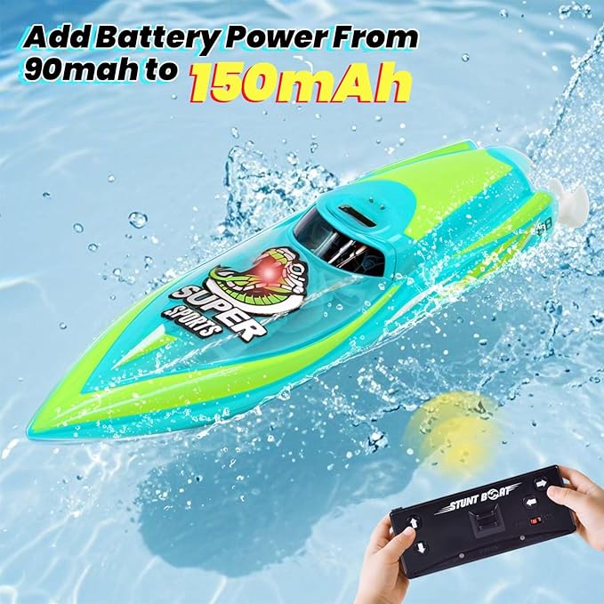 Mini Remote Control Boat RC Boat 2.4Ghz 360 Rotating LED Light bulit-in Rechargeable Battery Pool BathtubToys Remote Control Boats for Kids 8-12 Years Birthday Gift Green