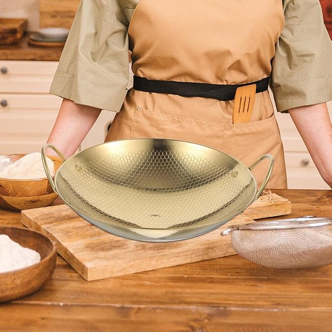 Cabilock Cooking Pan Chinese Wok Pan Lid Stainless Steel Wok Light Weight Easy to Use Korean Pot Double Handle Non-slip Camping Home Kitchen
