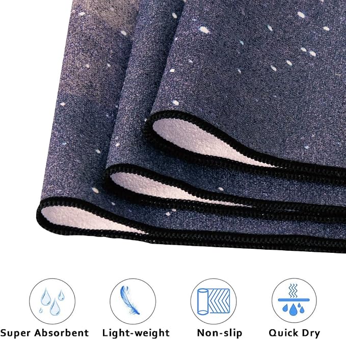 QiyI Yoga Mat Towel with Corner Pockets, Non Slip Sweat Absorbent Hot Yoga Towels, Soft Yoga Blankets with Travel Bag, Skidless Mat Cover for Workout, Gym, Fitness - 70"x26", Moon Cycle