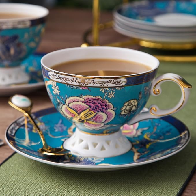ACMLIFE Porcelain Tea Sets with 24K Gold, Vintage British English Afternoon Tea Sets for 6, Luxury Tea Sets for Women Party for Gifts Tea Sets for Adults Bone China