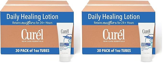 Curel Daily Healing Body Lotion for Dry Skin, Dermatologist Recommended Hydrating Body Lotion with Advanced Ceramides Complex 1 Oz, (Pack of 60)