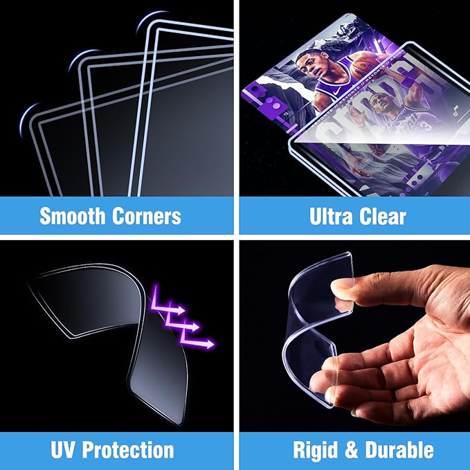 100 Topload Card Holder and 100 Soft Sleeves, JIQEZNL 35pt Topload Hard Card Protectors, 3" x 4" Card Sleeves Hard Plastic, Rigid Toploading Hard Card Case for Collectible Trading Cards