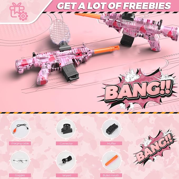 Electric Gel Ball Blaster Toys-Eco-Friendly Splatter Ball Blaster,Automatic Outdoor Games Toys for Activities Team Game（Pink）