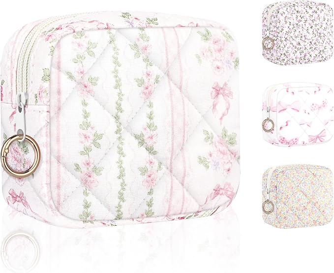 Period Bag for Teen Girls, Quilted Sanitary Napkin Storage Bag, Cute Menstrual Pad Pouch Tampon Holder (Pink Bunny)