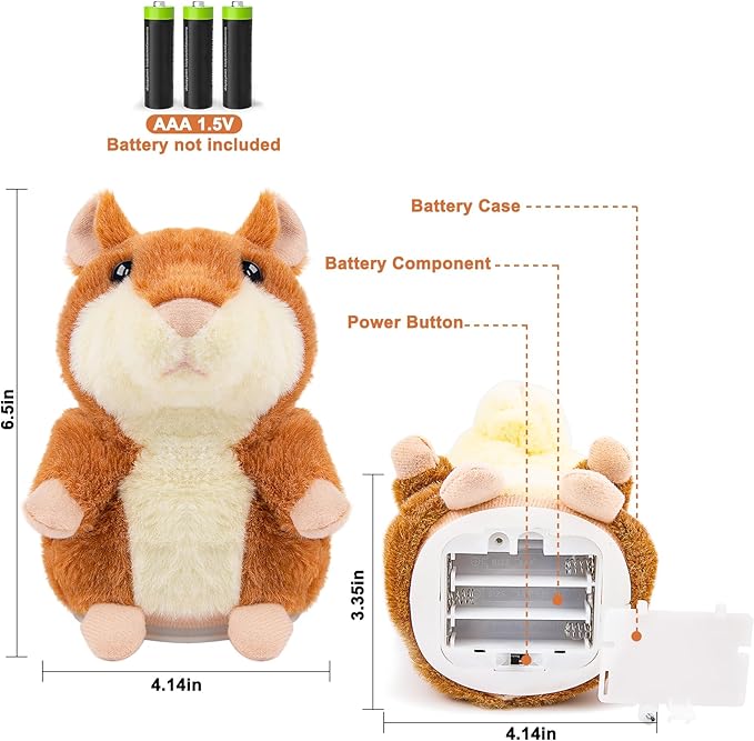 Talking Hamster - Stuffed Animals Toy for Kids 2 3 4 5 6 Year Old, Repeats What You Say - Toddler Interactive Plush Toys, Birthday Gifts for Boys Girls 2 Years and Up