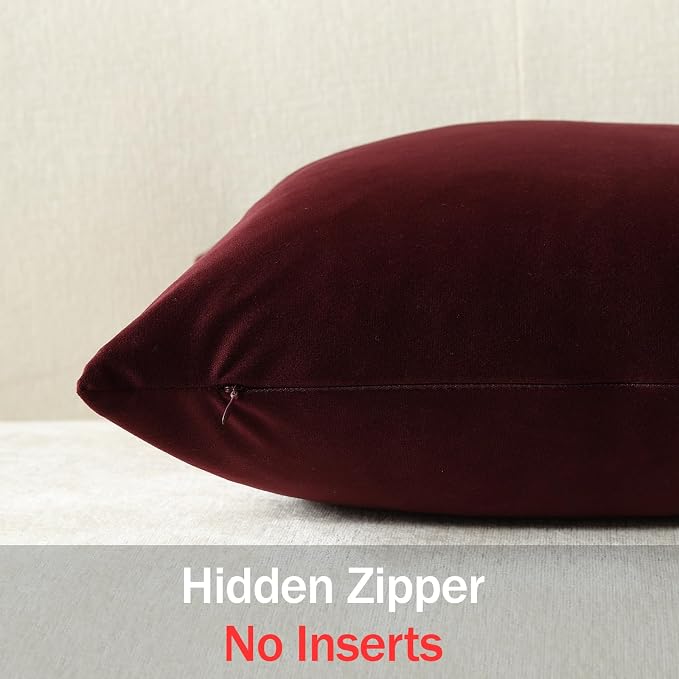 Lumbar Pillow Covers 12x20 Burgundy: Pack of 2 Cozy Soft Velvet Rectangular Modern Luxury Decorative Throw Pillow Cases for Sofa Couch Living Room Bed Home Decor