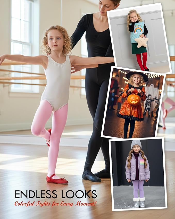 CHUNG Girls Footed Tights Light Weight Stretchy 60D Multi Candy Color Stage Play Costumes 2-12Y