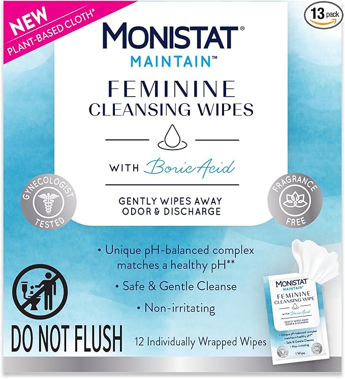 Monistat 7 Day Yeast Infection Treatment with 7 Miconazole Applications Maintain Feminine Wipes with Boric Acid, 12 Count