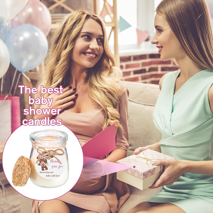 Threlaco 20 Pcs Bear Baby Shower Favors Party Candle Lavender Scented Glass Mason Jar Wax Candle Bulk for Guests Girl Boy Gender Reveal Party Gifts(Pink)