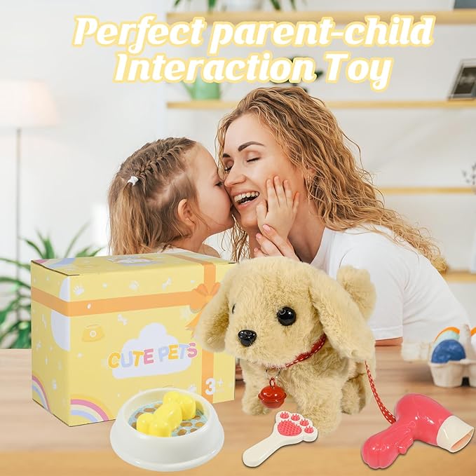 Plush Toys Walking Dog Toys That Can Walk, Bark and Wag Tail,Interactive Electronic Pet Toys Puppy with Leash,Easter Christmas Birthday Gift for Toddlers Kids