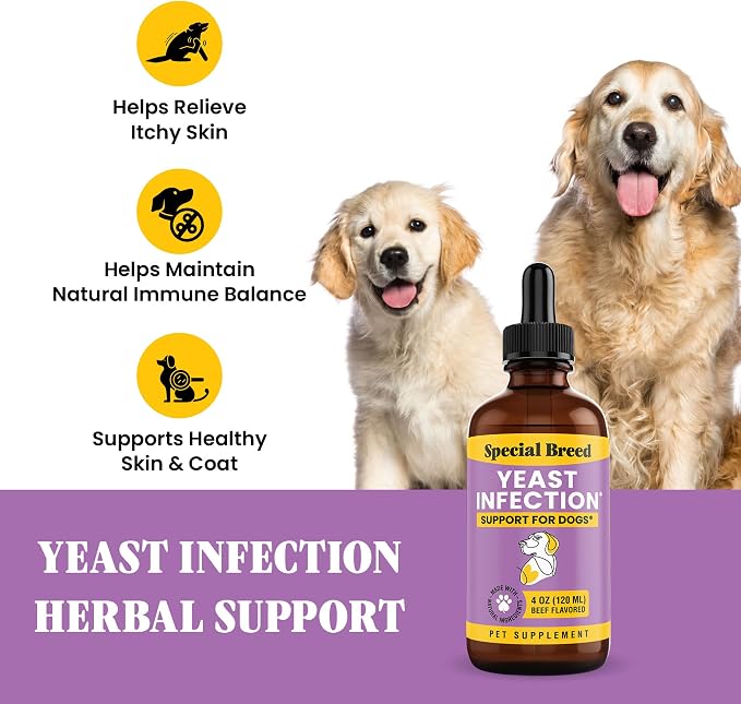 Natural Yeast Infection Relief for Dogs – Itchy Skin & Ear Treatment, Supports Allergy & Immune Health, Reduces Itching, Irritation & Inflammation, Liquid Drops, 4oz