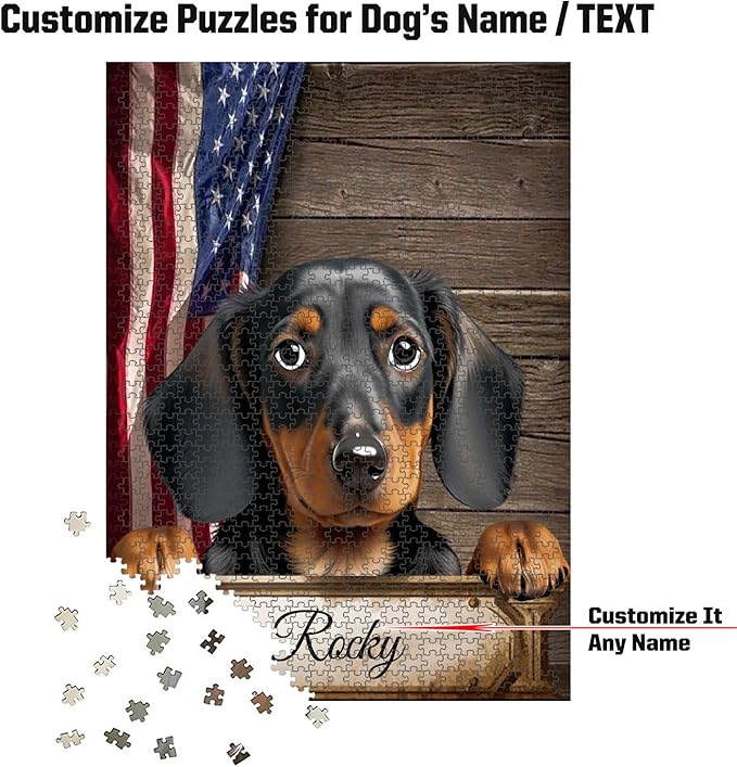 Custom Wooden Jigsaw Puzzles with Your Dog's Name on Dachshund Art Print - 300 500 1000PCS Puzzles Game and Home Wall Decor