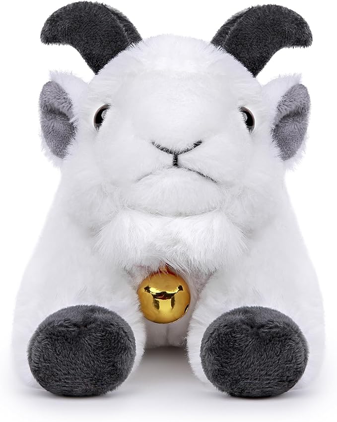 Screaming Lying White Goat with Bell Plush Animal Toy 11in, Realistic Screaming Goat Plush Toy, Cute and Funny White Goat Animal Plushies Model Gift Collection for Kids