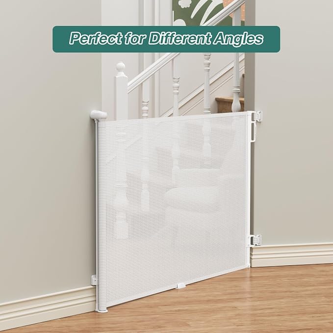 Babepai Retractable Baby Gates Extra Wide | 55" Wide x 34" Tall Dog Gates for Stairs | Indoor/Outdoor Use | Child Gates for Doorways, Deck, Porch, Hallways, Patio - White