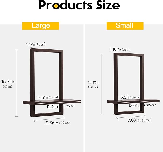 Floating Shelves for Wall,Decorative Wall Shelves,Plants Shelf Framed | Square Wall Decor,Art Sconces Artificial Vases Hanging Storage Shelf for Bathroom Living Room Modern Elegant,Wood,L+S,Walnut
