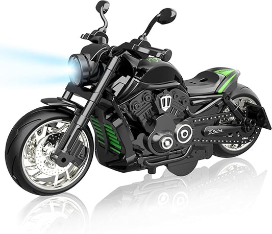 Motorcycle Toy for Metal Die-cast, Toy Motorcycle with Lights, Sounds & Automatic Drive for Boys & Girls Aged 3-12（Green）