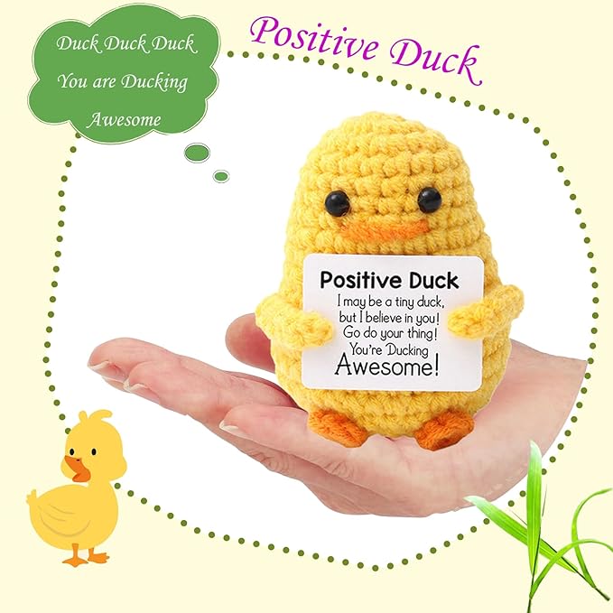 Birthday Gifts for Women Men Mon Dad,Positive Emotional Support Crochet Duck for Friends, Mini Cute Handmade Animal Stuff, Funny Christmas Easter Present, Office/Home Decor