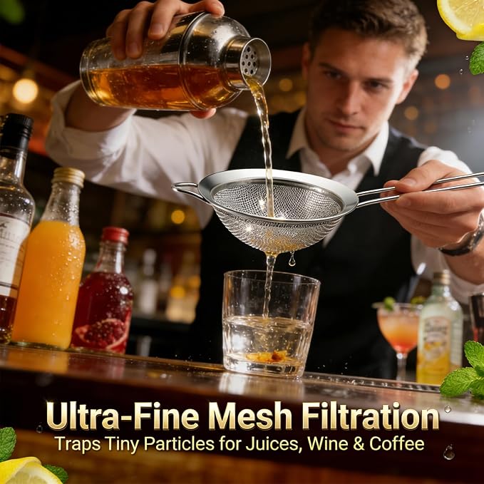 Anaeat Fine Mesh Strainers - Premium Stainless Steel Colander Sieve Sifters, with Durable Mesh and Sturdy Handle, Excellent for Sifting Dry ingredients, Flour, Pastas, Rice, Tea (4.73"）