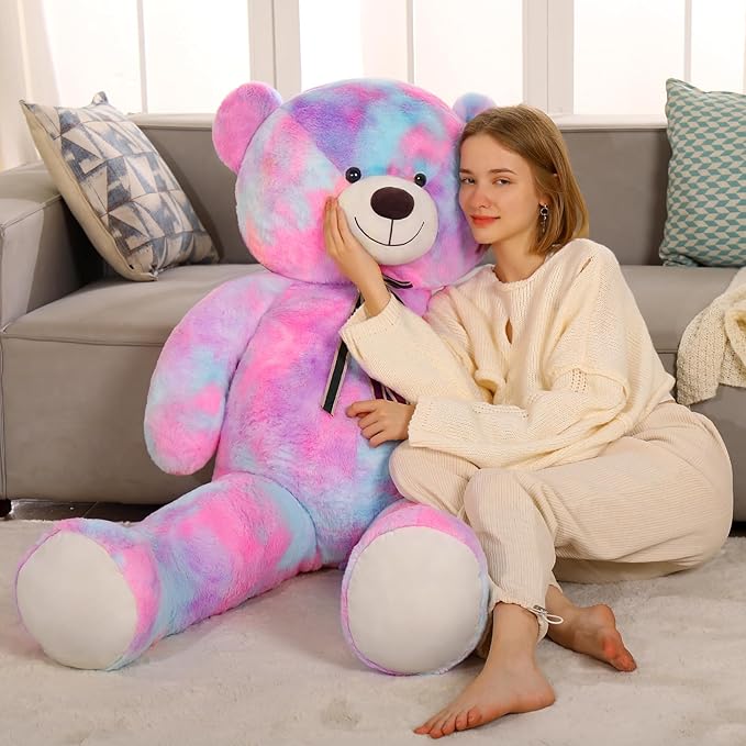 Tezituor Big Teddy Bear,Giant Rainbow Purple Teddy Bear Stuffed Animal,59 Inches Soft Plush Bear Toys,Girlfriend Weighted Baby Shower Life Size Bears Gifts for Valentines,Christmas,Birthday 5 Feet