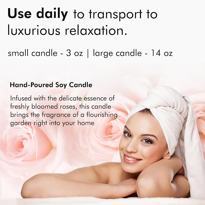 Nabila K – Rose Garden - Soy-Based Candle – Fresh English Damask Roses - Hand-Poured - Cotton Wick - Aromatherapy Candle w/Essential Oils - Made in USA - 3 oz