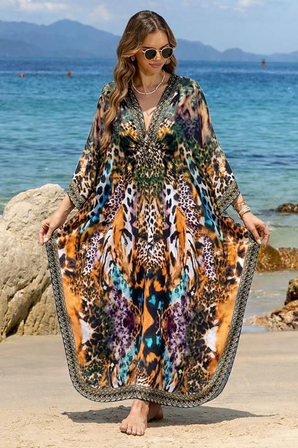 Mumu Dresses for Women Plus Size, Bohemian Kaftan Beach Cover Up Long Maxi Nightgown Soft Loungewear