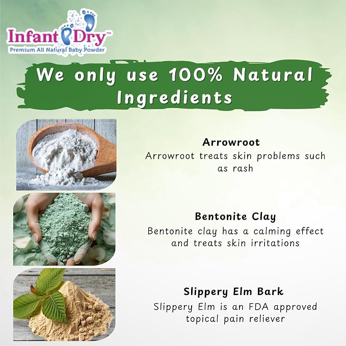 Infant Dry All Natural Baby Powder 10 Oz - Gentle Formula Talc Free, All Natural and Unscented Dusting Powder for Sensitive Baby Skin