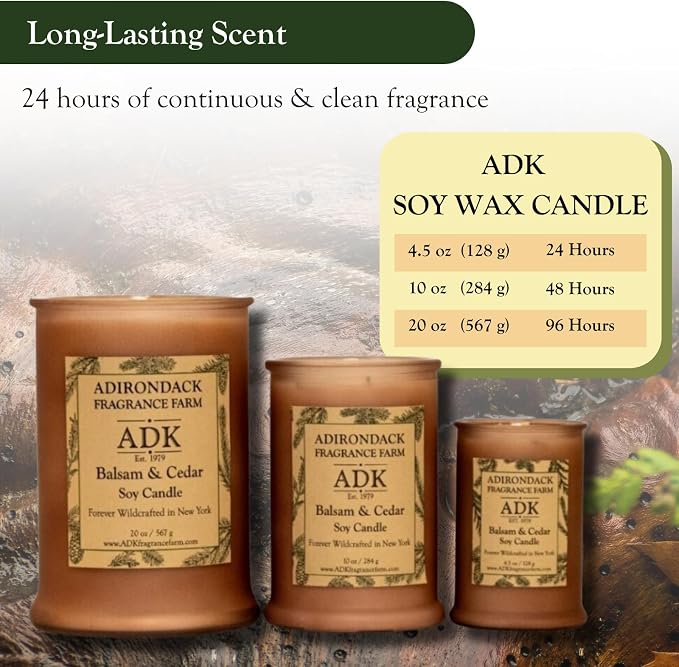 Adirondack Fragrance & Flavor Farm Balsam & Cedar Scented Candle 4.5 Oz | Proudly Poured in The USA, Natural Aromatherapy Wax for Relaxation, Home Décor, Kitchen, Gift and Living Spaces