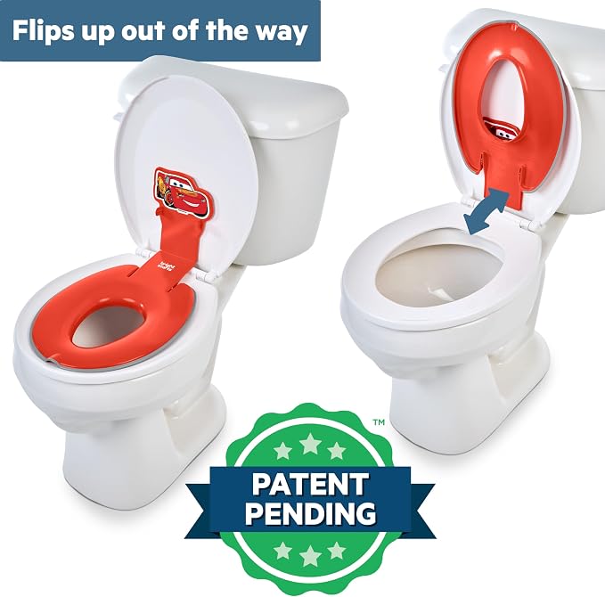 Bright Starts Disney Baby Cars Lightning McQueen Flip & Sit Potty Training Seat, Attaches to Toilet Securely, Space Saving Design Fits Most Toilets, Easy to Clean