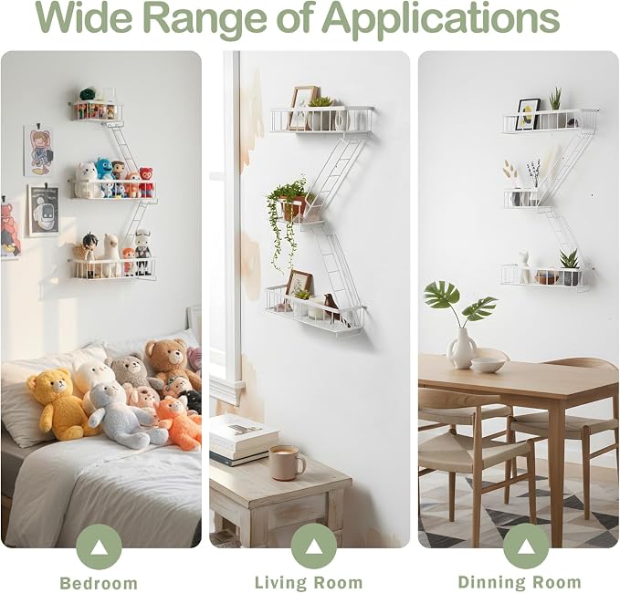 Fire Escape Wall Shelf White - Modern New York City Wall Decorative Display Ladder Floating Shelves for Bedroom, Home Decor, Action Figure Display (2.5-Tier)
