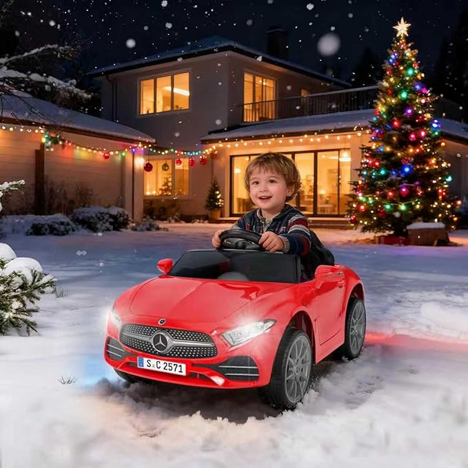 12V Kids Ride On Car with 2.4G Remote Control,Battery Powered Electric Car Ride On Vehicle Double Doors, Safety Belt,LED Light (SC-Red)