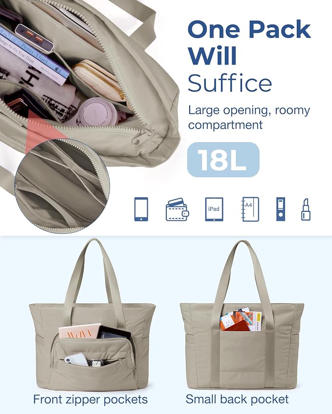 BAGSMART Tote Bag for Women, Lightweight Tote Bag with Yoga Mat Strap, Quilted Handbag for Daily, Work, Gym