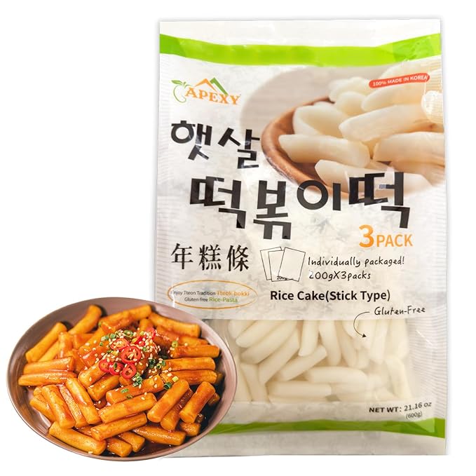 APEXY Korean Rice Cakes for Tteokbokki, Authentic Chewy Korean Rice Cake Sticks, Gluten Free, Vegan, Non-GMO Topokki Rice Cakes for Asian Cooking & Spicy Rice Cake Recipes, 21.16 oz Pack of 1
