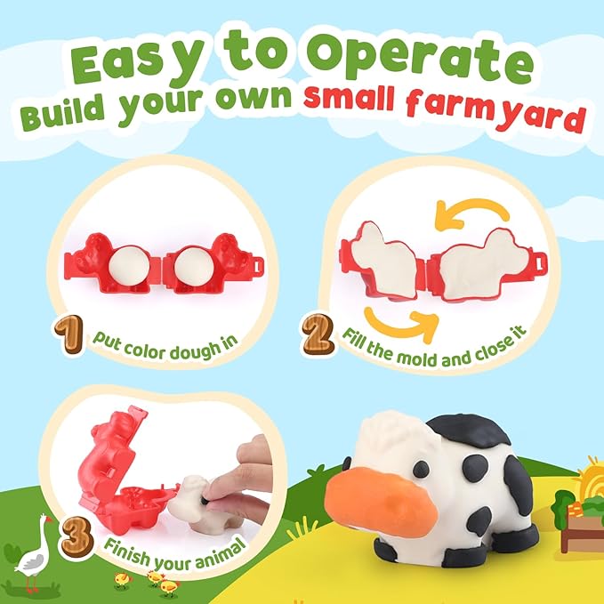 PLAY Farm Animals Clay Sets for Kids Ages 4-8, Color Dough Kit with Animal Molds, Non-Toxic & Safe Toys Gifts for Boys Girls 4-6