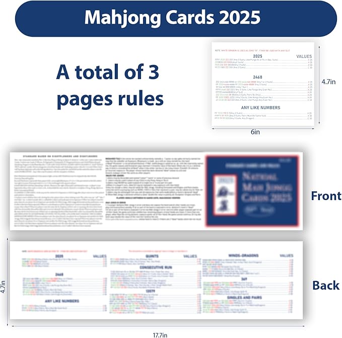 Mahjong Cards 2025, 4 PCS Mah Jongg Card - Large Print - Easy to Read Rule Cards for Mah Jongg, Suitable for Mahjong Beginners