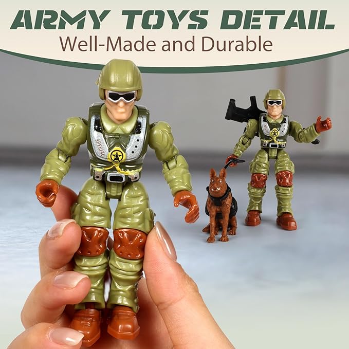 HAPTIME Army Men Action Figures with Weapons, Toy Soldiers for Boys, Plastic Army Toys for Boys 6-8, Birthday Gift for Military Collectors (6Pcs Green + 6Pcs Yellow)
